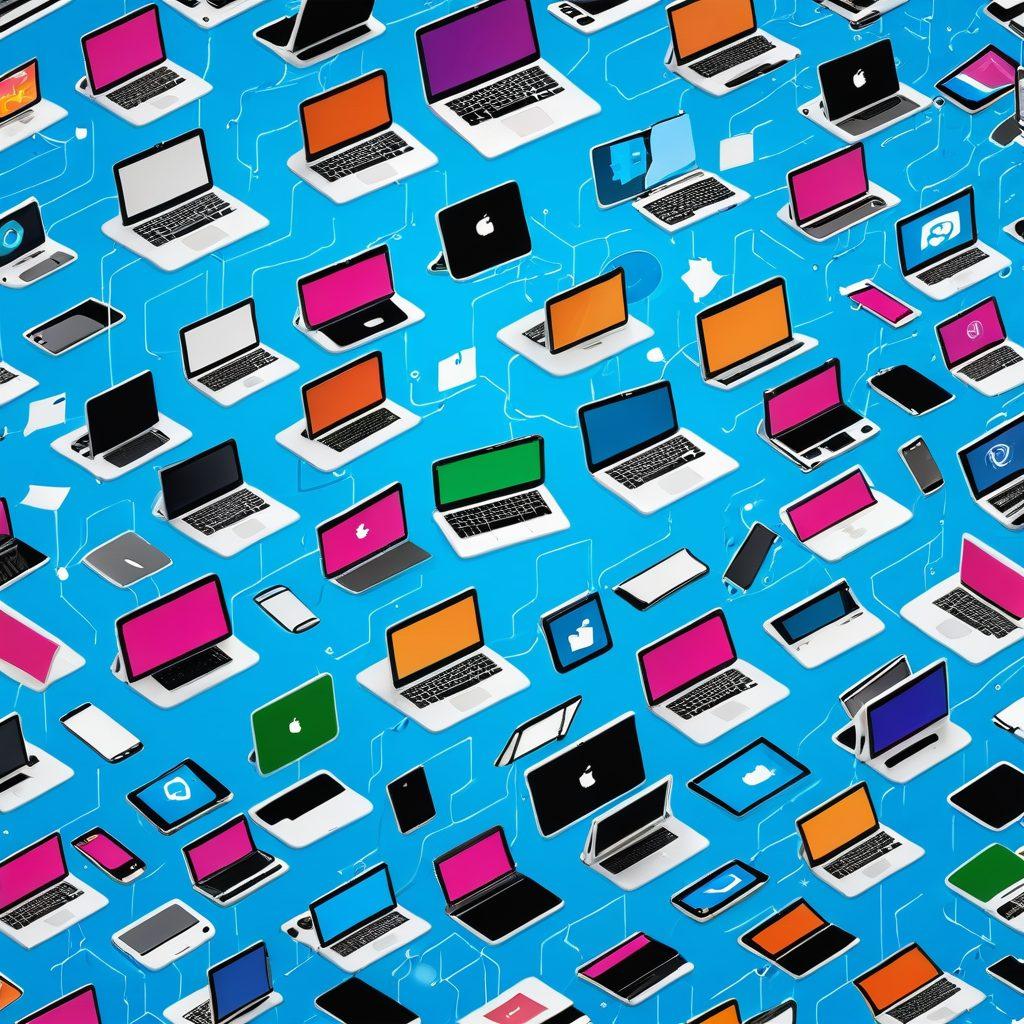 A vibrant collage showcasing various internet resources, including laptops, tablets, and smartphones displaying diverse websites. Include icons representing education, shopping, social media, and information. The background should be a digital network theme, illustrating interconnected nodes and links to symbolize the vastness of the internet. Bright and engaging colors to attract the viewer's attention. modern vector art. vibrant colors. white background.